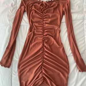 salmon pink long sleeve ribbed dress